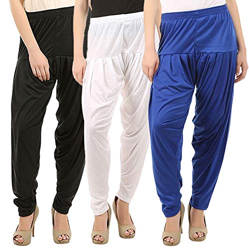 Image of Buy That Trendz Combo Offer (Pack of 3) Cotton Viscose Lycra Dhoti Patiyala Salwar Harem Bottoms Pants for Womens (White, Maroon, Black)