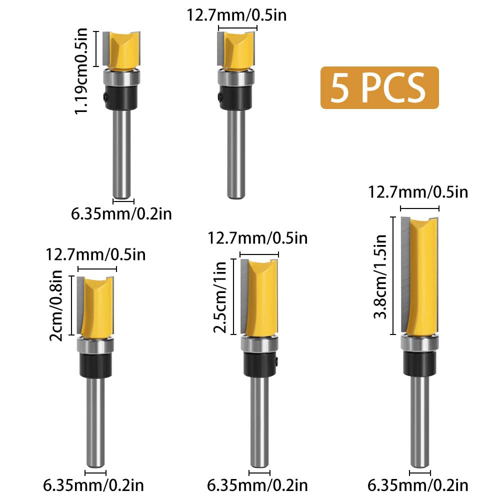 Fresas para Madera con Rodamiento, Fresa Copiadora, 6.35mm Vástago, Herramientas de Carpintería