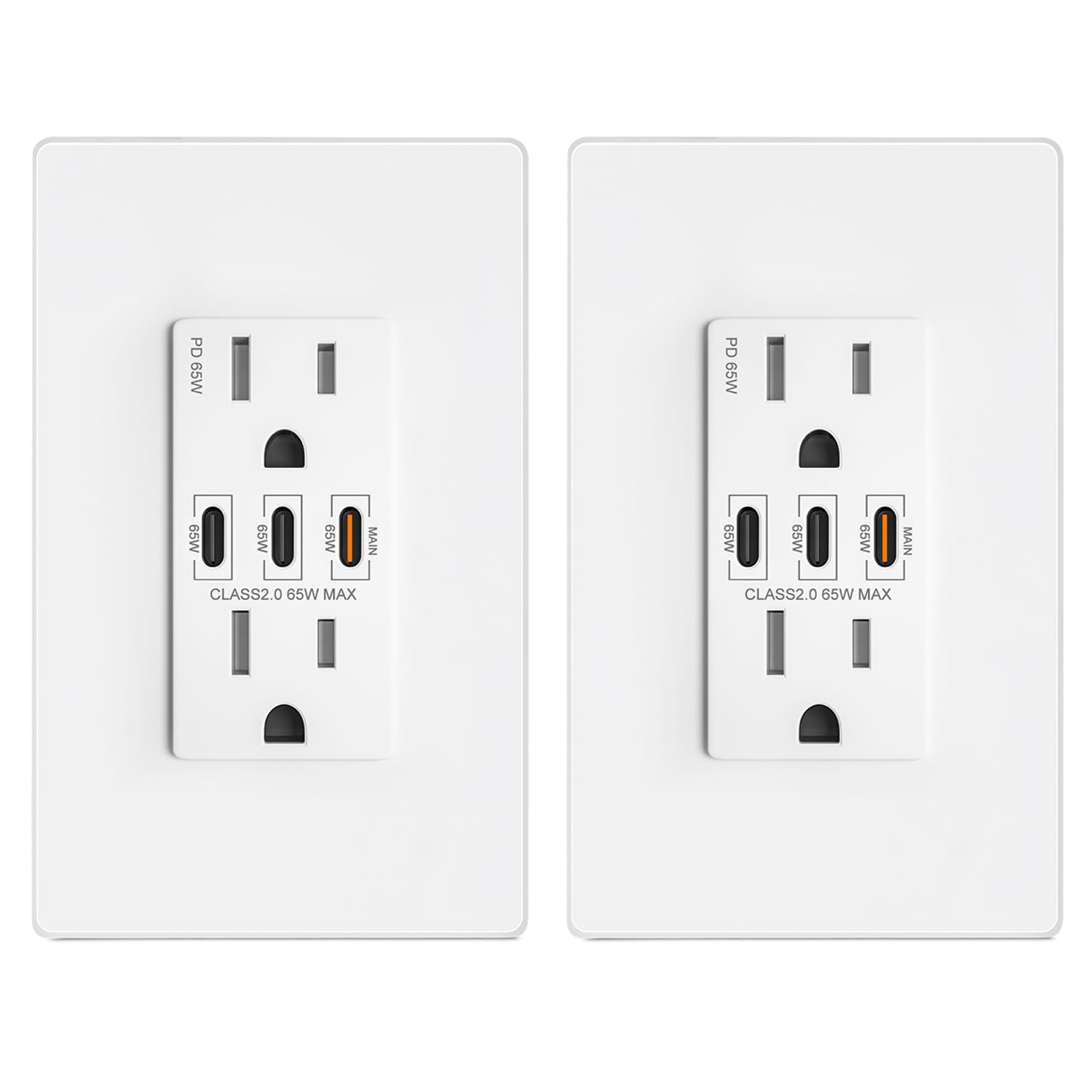 GaN 65W 3-Port USB Wall Outlet, 15 Amp Tamper-Resistant Receptacle with 3 USB Type C Port, USB Charger for USB-C Laptop/iPhone/Samsung/LG, UL Listed