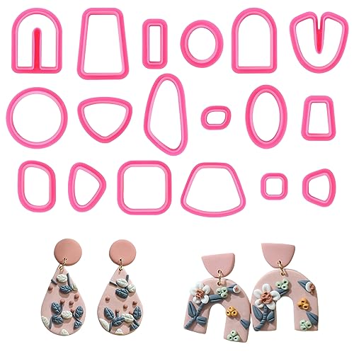 URROMA Polymer Clay Cutters Set, 18 Shapes Geometric Clay Earring Cutters Plastic for Earrings Jewelry Making Polymer Clay Cutters