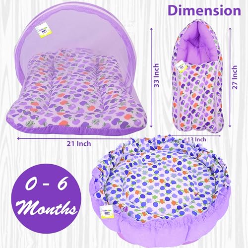 Image of Toddylon Baby Bedding Set New Born Baby Bed Mosquito Net | Carry Bag|Sheets | Essentials Combo (0-6 Months) (4PCS Set)