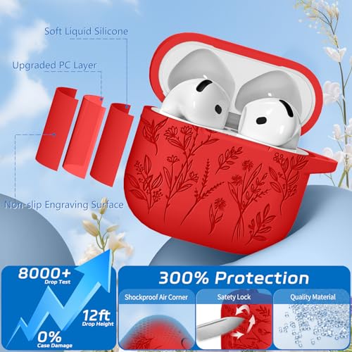 Image of for Airpods 4 Case, Ekoonpft Flower Engraved Cases for Apple AirPods 4th Generation 2024, Soft Silicone Cover for Women Girly with 3-in-1 Cleaner Kit, Keychain, Military Grade Protection