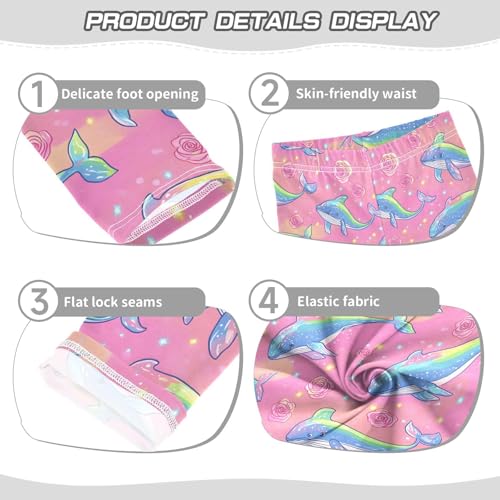 Whales Rose Girls Leggings Ultra Soft Compression Yoga Gym Pants for Kids 4-10T3