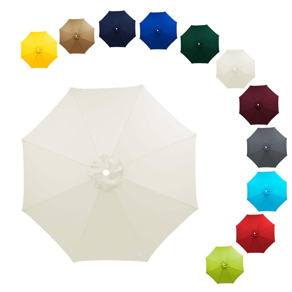 ALDNMBR 6.5ft 7.5ft 9ft 10ft Patio Umbrella Replacement Canopy, 6 Ribs 8 Ribs Double Layer Polyester Top, Waterproof Uv Block Outdoor Garden Parasol Cover White 8Ribs-230cm/7.5FT