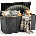 EFU Outdoor Storage Box 120 Gallon Deck Box (Indoor & Outdoor) Lockable UV Resistance Waterproof Resin Storage Bin Storage Box for Outdoor,Patio Storage With Support Rod(Black)
