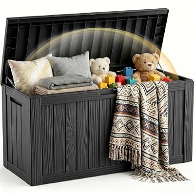 EFU Outdoor Storage Box 120 Gallon Deck Box (Indoor & Outdoor) Lockable UV Resistance Waterproof Resin Storage Bin Storage Box for Outdoor,Patio Storage With Support Rod(Black)