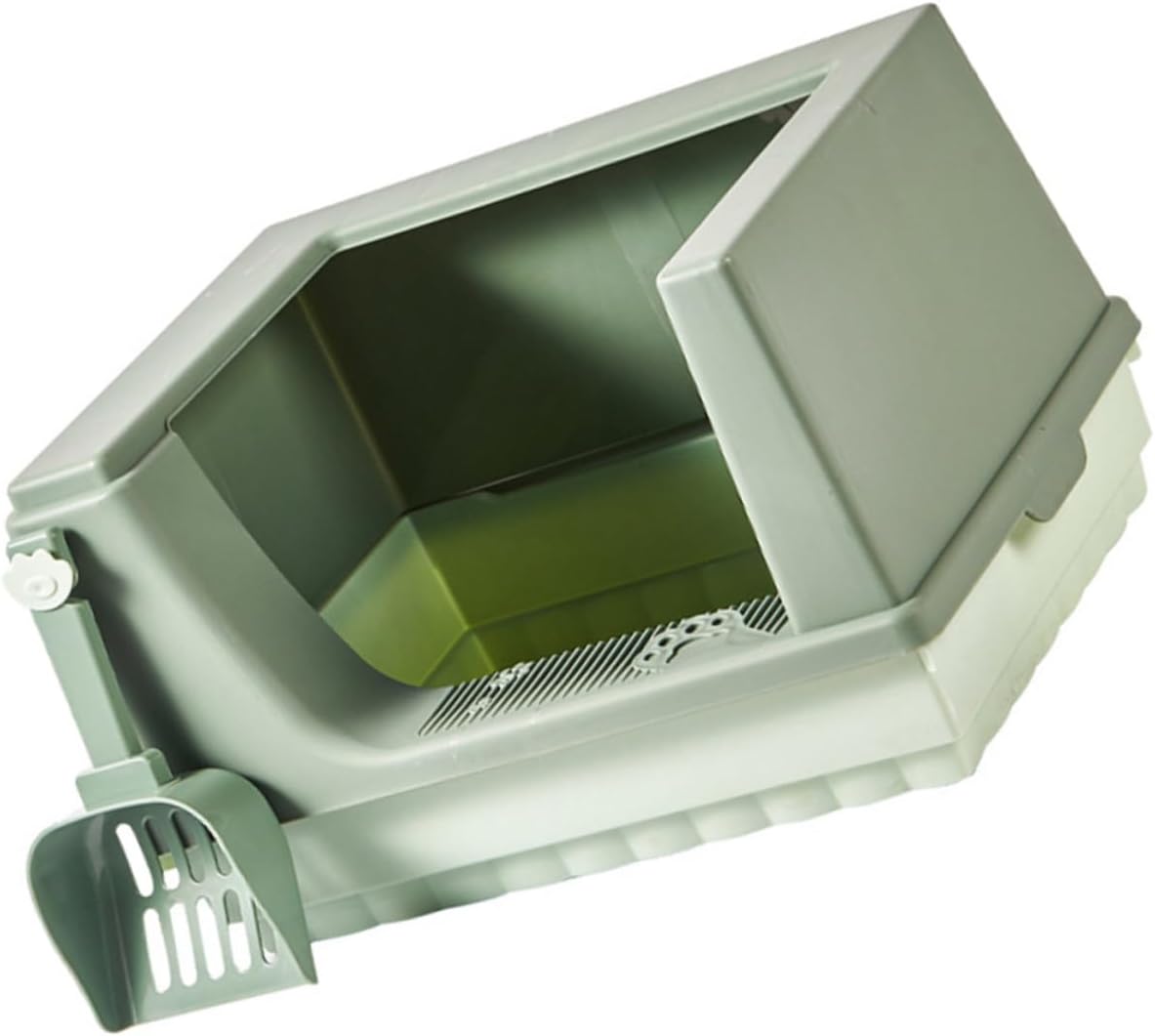 1set Semi-Enclosed Cat Litter Box for Easy Potty Training Plastic Bedpan Scoop for Cats and Kittens for Home and Pet Shops