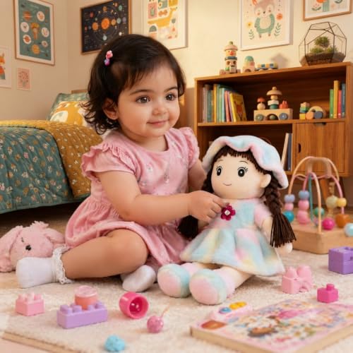 Image of 42cm Soft Plush Girl Doll, Cream, Ultra-Soft Fabric with PP Cotton Filling, Cuddly Toy for Kids, Birthdays and Special Occasions