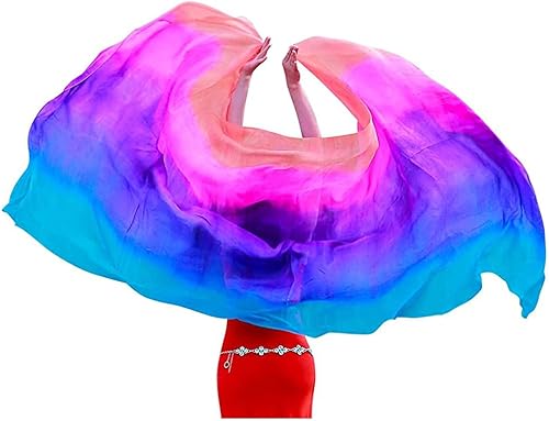 Miniatura 10 de Nimiman Mujeres 100% Seda Real Vientre Danza Velos Bailando Mano Bufandas Color Gradual Tamaño Adulto