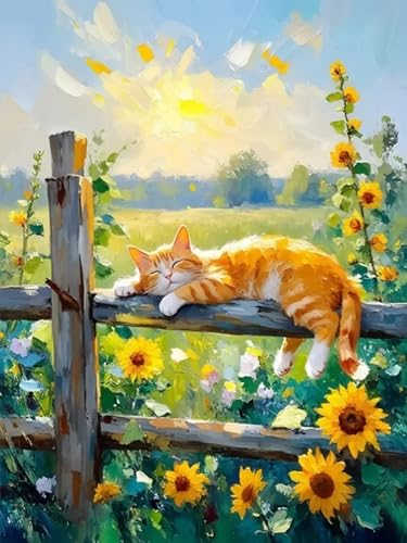 Image of MBNTJHT Cat Stamped Cross Stitch Kits,Cat Sleeping on Fence Cross Stitch Ornament Kits for Adults Beginners,11CT Counted Embroidery Needlepoint Kit Art and Crafts 12x16 Inch.