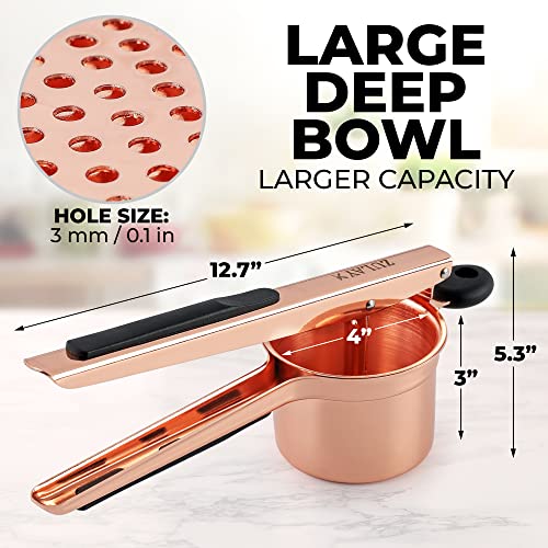 Zulay Kitchen Premium Large 15oz Potato Ricer, Heavy Duty Professional Stainless Steel Potato Masher and Ricer Kitchen Tool, Press and Mash Kitchen Gadget - Rose Gold