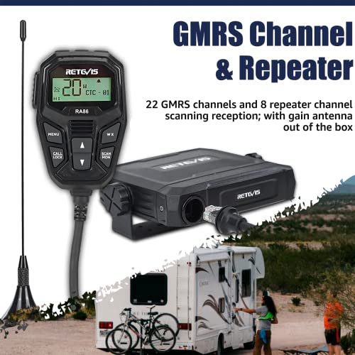 Image of Retevis RA86 GMRS Mobile Radio - Update Chirp, GMRS Radio with Gain Antenna & Cigarette Lighter Plug, Repeater Channels Long Range Two Way Radio, NOAA Alert, Dual Speakers for Offroad, Jeep, Truck, RV