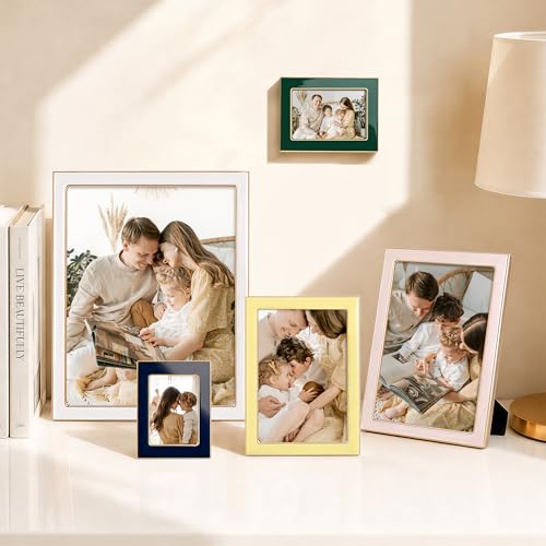 Image of eletecpro 2.5x3.5 Enamel Picture Frame Set of 2 with Real Glass Cover, Photo Frame with Gold Metal Edge, Horizontal and Vertical Display Pictures 2.5 by 3.5 for Tabletop and Wall Decor, Green