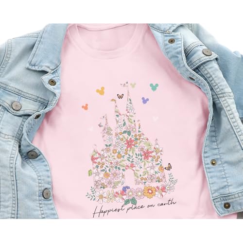 Image of Floral Castle Shirts for Girls Graphic Cute Tshirt Kids Toddler Flower Holiday Shirt Vacation Trip Tee Tops