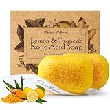 KlearBloom Lemon Turmeric Kojic Acid Soap – Exfoliating Soap with Almond Particles for Dark Spots, Vitamin C and Extra Shea Butter, Gentle Brightening & Moisturizing for Face and Body – 105g x 2 Bars