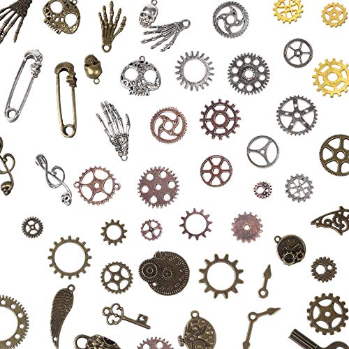Bihrtc 200 Gram Antique Steampunk Gear Diy Assorted Mixed Color Metal Cog Wheel Skull Brass Key Pendant Charms For Craft Jewelry Making Accessory #TOP4