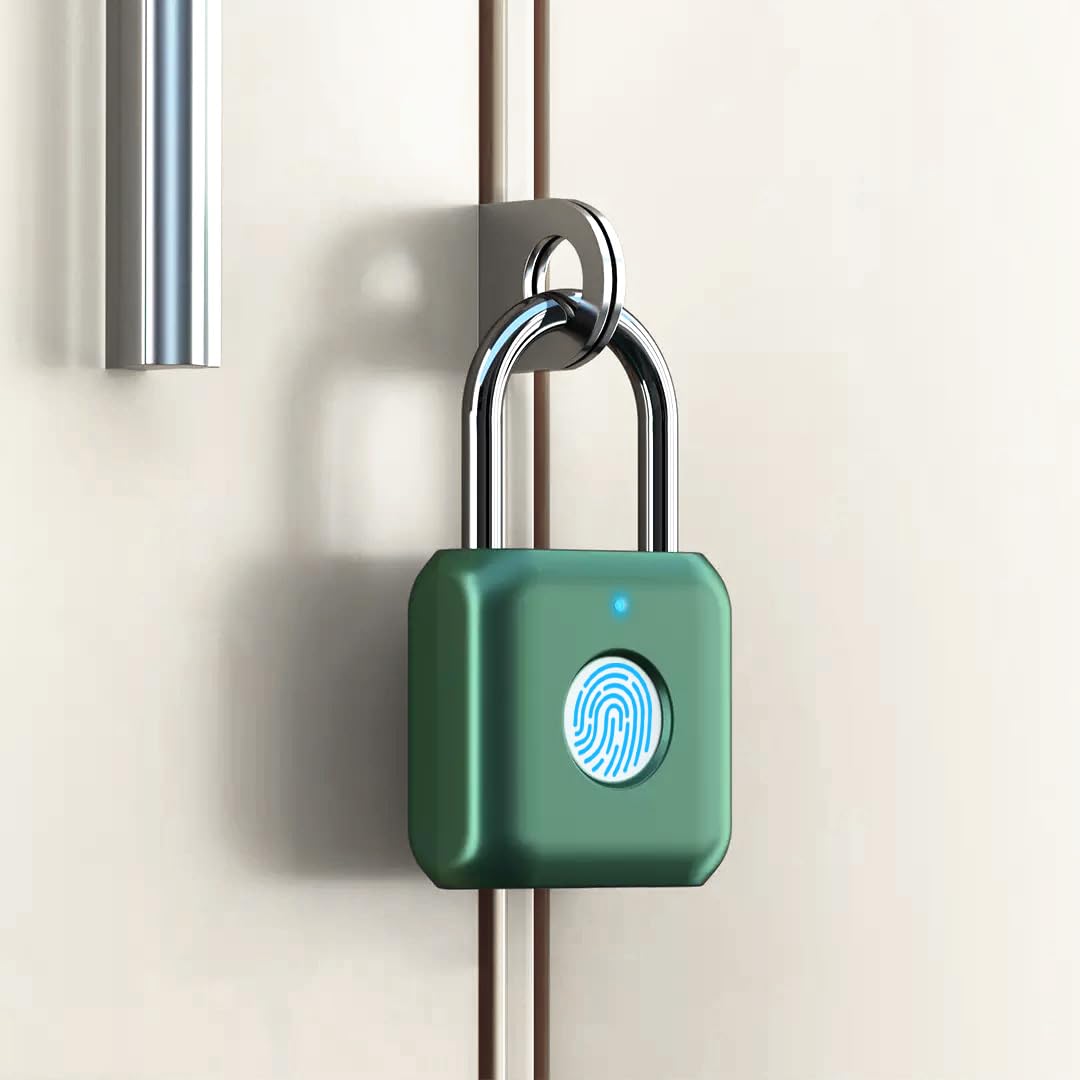 Elinksmart Green Fingerprint Padlock - Metal Keyless Biometric Lock For Gym Locker, Shed, Storage Units, Luggage, Suitcases