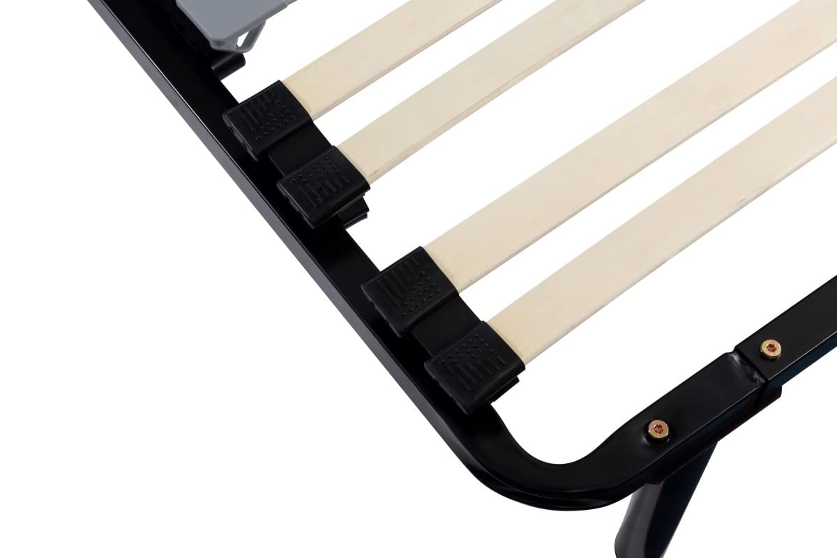 King of Dreams Michel - Sommier 140x190 Noir Cadre a Lattes Renforcé au Niveau du Bassin + 9 Pieds Hauteur 29 cm en Metal