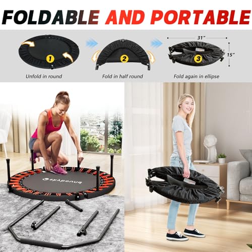 Image of SkyBound Mini Trampoline Fitness Trampoline Fitness Rebounder with Adjustable Foam Handle - Exercise Trampoline for Adult - Fitness Trampoline for Workout Trainer