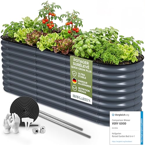 HOFGARTEN 200x60x64cm Potager Surélevé de Jardin [Kit Modulaire 6-en-1] Bac Potager Extérieur à Fond Ouvert en Acier Galvanisé Premium Zn-Al-MG - Durable...
