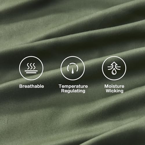 Image of Andency King Sheets Set 100% Viscose Derived from Bamboo, Olive Green | Cooling Summer Sheets, Deep Pocket Up to 16 inch, Silky Soft Hotel Luxury Breathable Bedding Sheets & Pillowcases