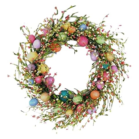 Easter Wreath,Artificial Easter Egg Wreath,Easter Garlands Front Door Wreaths,Colored Egg and Mixed Twigs Spring Wreath Easter Wreath with Flowers and Berry Pips Spring Garland Cover