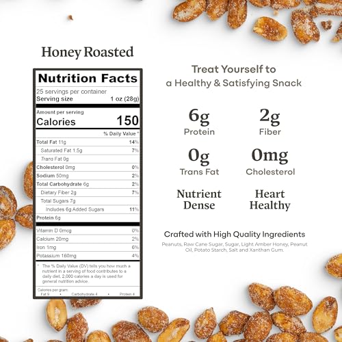 Image of Belmont Peanuts Gourmet Honey Roasted Virginia Peanuts, 25 oz (1 Pack) - Only 8 Simple Ingredients, No Preservatives, 6g Protein - A Premium, Sweet, Salty, Crunchy, Hand Seasoned Snack