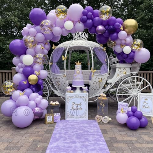 Image of Purple Balloon Arch Kit, Purple and Gold with Butterflies, 121 Pcs