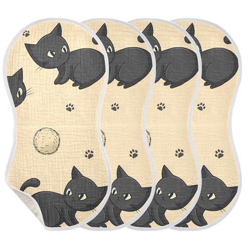 Bolaz Baby Burp Cloths 4 Pack,Cat Pattern,Feeding Cloths Face Towel Super Absorbent Soft Cotton Burping Rags Feeding Bibs