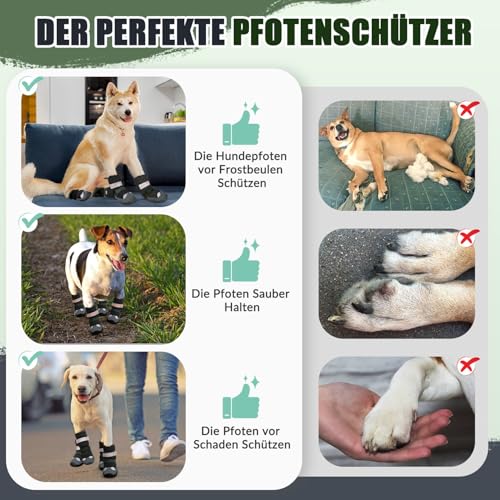 SlowTon Hundeschuhe - Wasserfeste Hundestiefel für den Winter, warme Hundeschneestiefel mit Rutschfester Gummisohle und reflektierenden Streifen für kleine bis große Hunde zum Gehen auf Schnee