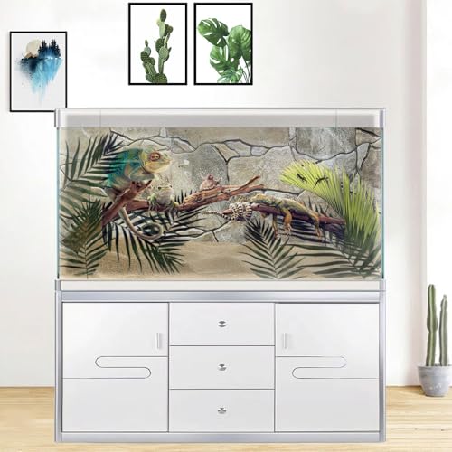 Image of 36X18IN Marble Aquarium Background, Art Marble Aquarium Background, Natural Marble Glass Terrarium Background with 8 EVA Double-Sided Tape
