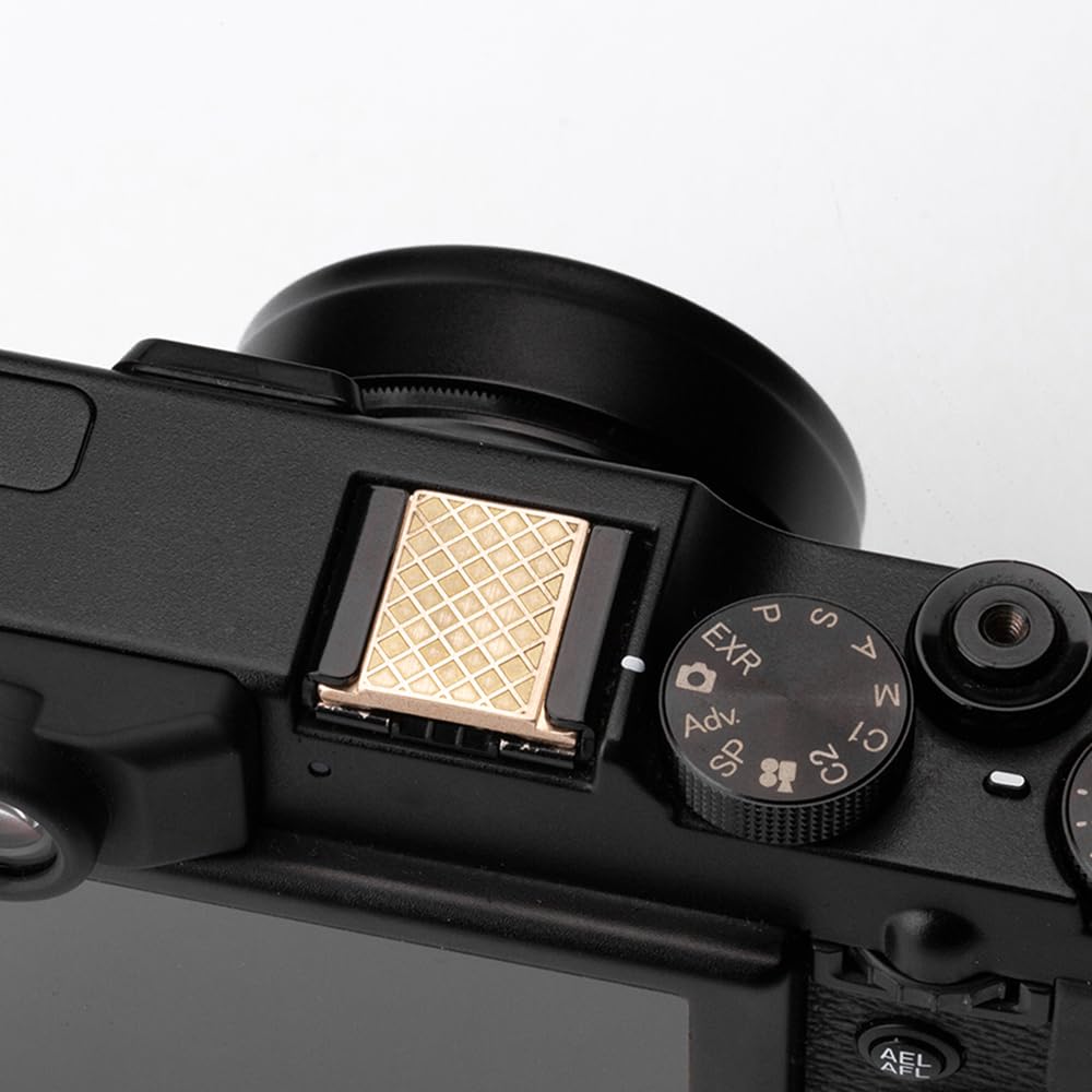 Grid Pattern Camera hot Shoe Cover Shutter Decorative Button for FUJIFILM X100VI X100V X-T4 X-T3 X-E4 X-T50 X-T30II hot Shoe Cover Shutter Decorative Set (Copper Alloy-Hot Shoe Cover)
