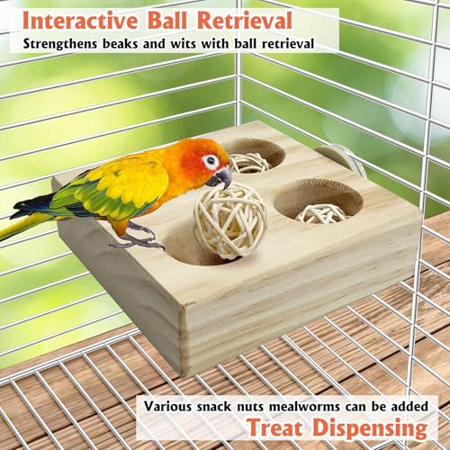 Image of Hamiledyi Small Bird Foraging Toys,Wood Interactive Parakeet Toys for Cage, Bird Enrichment Toys for Conure Slow Feeder, Budgie Cage Toys Puzzle, Parrot Toys for Lovebirds Small Sized Birds(Medium)