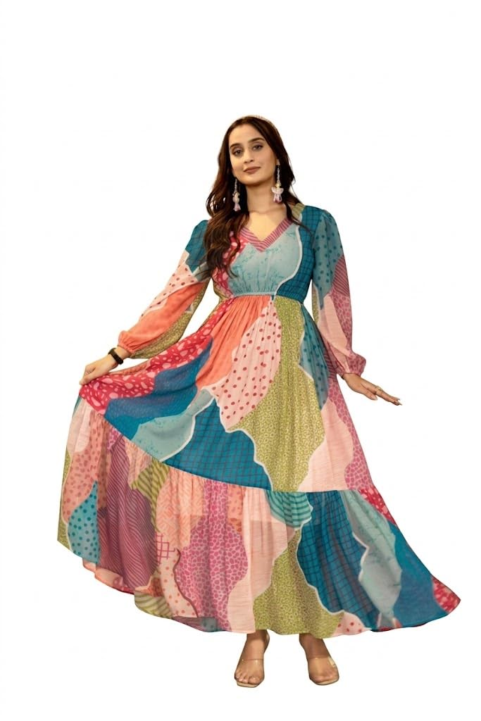 Women's Multicolor Rayon Floral Printed Dress-image-40