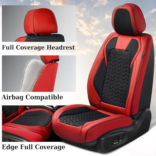 Image of Coverado Seat Covers Full Set, 5 Seats Car Seat Cover Winter, Front and Back Seat Covers for Cars, Breathable Faux Leather Car Seat Cushion, Car Seat Protector Universal Fit for Most Cars Vans, Red