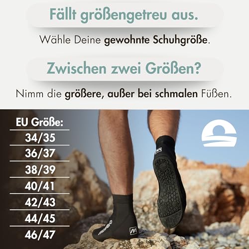 Momevo - Splashies Wasserschuhe - Seeigelfeste Badeschuhe aus Neopren mit Stabiler Sohle - Schützt vor Spitzen Gegenständen für Komfortables Laufen am Strand - Unisex Schwarz 38/39