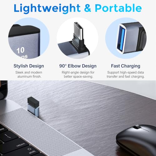 Image of Verilux 2Pcs USB C to USB A Adapter, 90 Right Angle USB-C Male to USB-A Female Converter Support USB 3.2 Gen 2 10Gbps High Speed Data Transfer & 15W Charging for iPhone 17 /16 /15, Galaxy S26 /S25 /S24