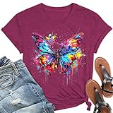 Butterfly Shirts for Women Cute Colorful Butterfly Tshirt Insect Lover Short Sleeve Tee Tops