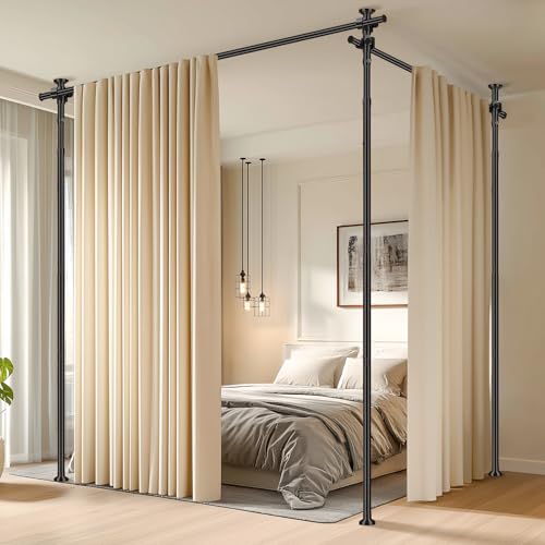 JILRON Gardinenstange ohne Bohren Raumteiler Vorhang Stange Decken-Spannstab Verstellbar (H110-300×B183-508cm) für Wohnzimmer, Mietwohnung, Schwarz