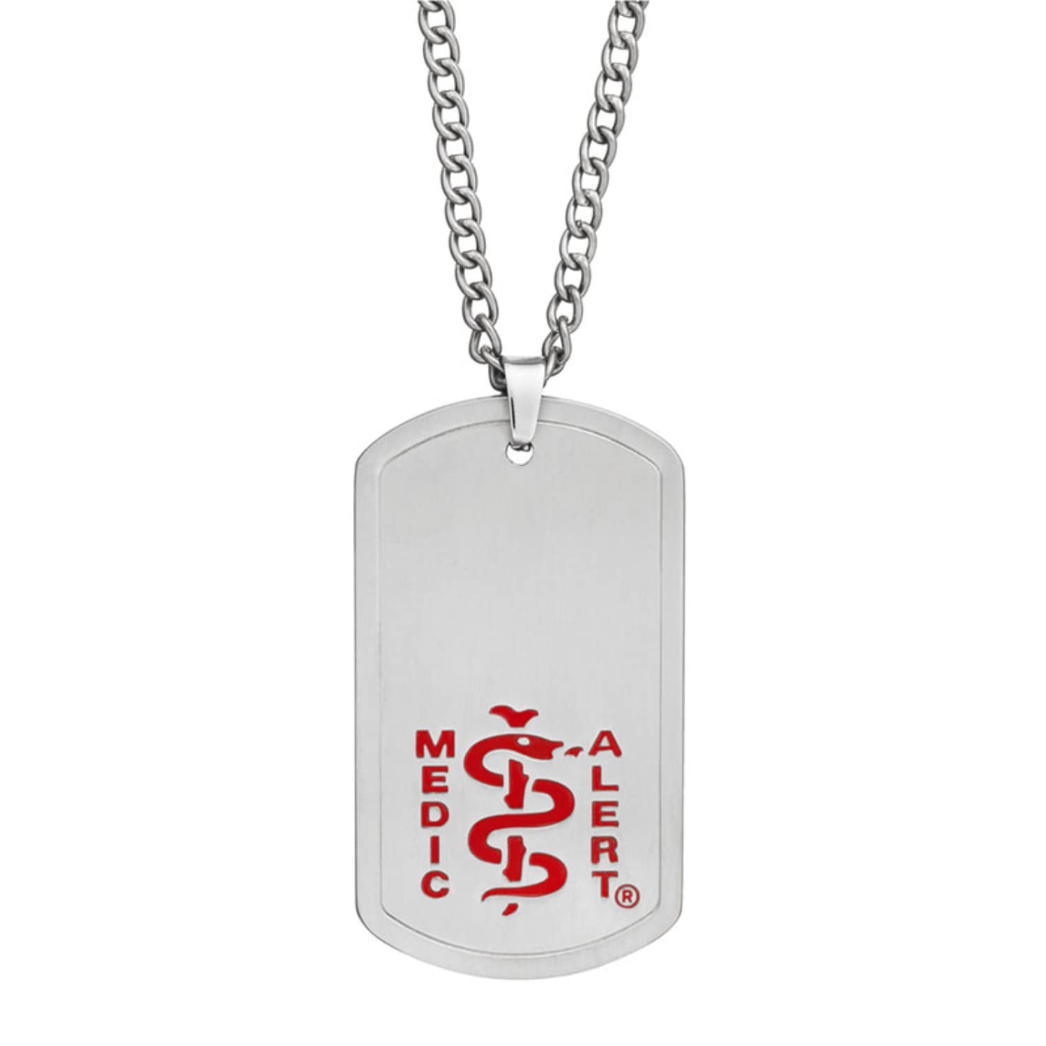 MEDICALERT Foundation Emergency Medical Necklace for Men, Women, and Children with Free Custom Engraving - Red - Dog Tag - 28 Inches