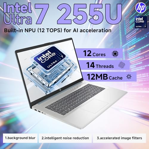 Image of HP 17 Inch Touchscreen Laptop, Intel Ultra 7 255U, 17.3 inch HD+ Display, 64GB DDR5, 2TB SSD, Win 11 Pro, Intel Built-in AI(12 Tops), Backlit KB, Wi-Fi 6, BT 5.4, Fast Charge, W /REDRAGON Accessories