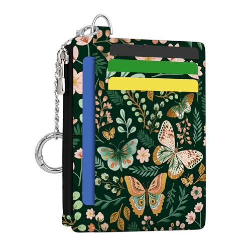 Image of Hancynir Butterfly Floral Credit Card Holder Small Wallet Women, Slim RFID | Cute Zipper Keychain Pocket, Thin Travel Coin Purse, PU Leather, Minimalist Card Case, 6 Card Slots, Ladies Women Gifts