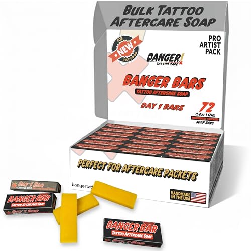 Banger Bars Tattoo Soap Bulk - 72 Count Day 1 Formula Tattoo Aftercare Soap Samples for Artists & PMU Studios, Individually Packaged 0.4oz Fragrance Free Bars