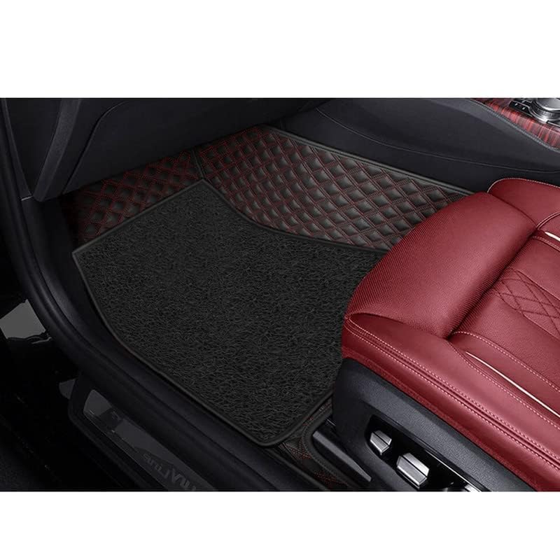 Image of Premium 7D Car Floor Mat Full Set for Kia Carnival Limousine, Luxury Leather with Detachable Grass Car Foot Mat with Heal Pad, 100% Waterproof & Anti-Skid (Black Red with Black Curly)
