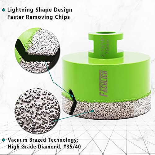 Image of Diamond Core Drill Bit,2pcs Diameter 75mm 3 inch Thread 5 /8-11,Vacuum Brazed Dry Wet Hole Saw for Porcelain Tile,Granite,Marble,Concrete,Masonry,Brick