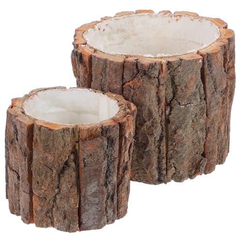 ARTIBETTER Bark Planter Pot 2pcs Wood Bark Pot Natural Log Succulent Planter Pots for Indoor Plants Rustic Tree Stump Plant Pot Farmhouse Bucket for Home Art Decor