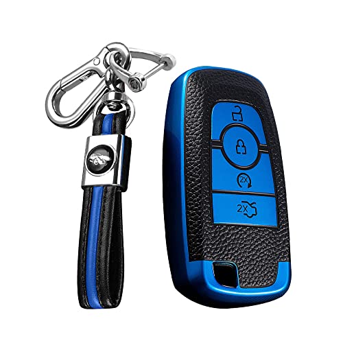 Custodia per chiave da auto adatta per Ford Mondeo Fusion Edge Mustang F150 F250 F350 Explorer Expedition Ecosport accessori TPU pelle custodia portachiavi protezione 4 tasti blu