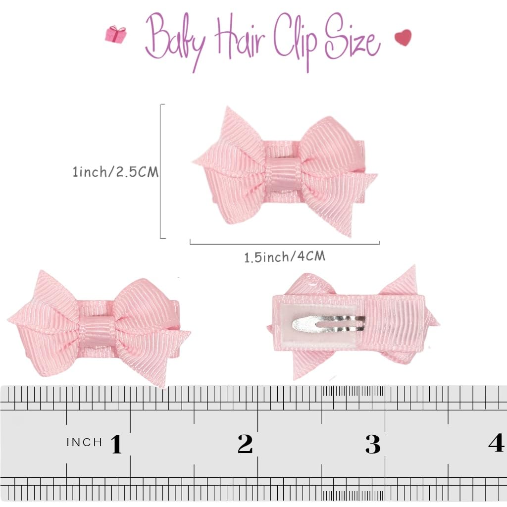 Mini Bow Hair Clips for Baby Girls, 1.5 Inch Grosgrain Ribbon, 40 Pieces, Fine Hair Accessories
