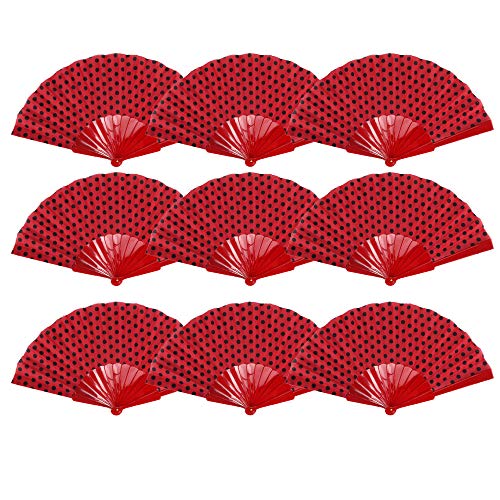 HUSL ABANICOS PLASTICO LUNARES FLAMENCO 23CM, ABANICOS PARA EVENTOS, DETALLES PARA LOS INVITADOS, REGALOS DE BODA, FIESTAS, COMUNIÓN O BAUTIZO, ABANICO DE PLASTICO CON PUNTOS DE POLKA