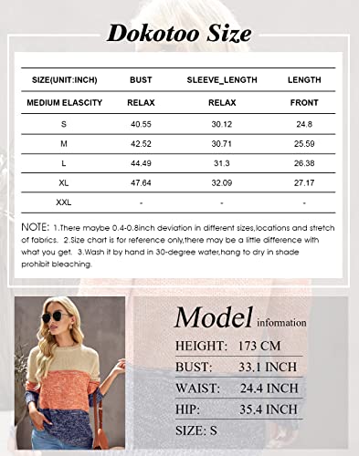 Dokotoo Women's Color Block Sweaters Winter Crewneck Long Sleeve Striped Fall Sweaters For Women Comfy Loose Knit Jumpers Pullovers Tops Gray Small #TOP5